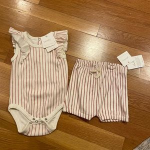 Pehr stripes away pink Ruffle Bodysuit and shorts size 6-12 months